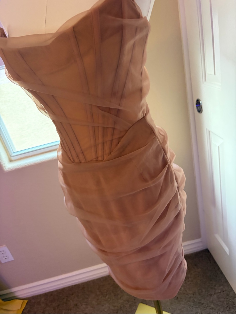 House of CB Blush Nude Ruched Strapless Mini Dress